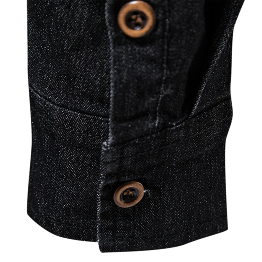 Elastic Cotton Denim Shirt Men Long Sleeve Quality Cowboy Shirts for Men