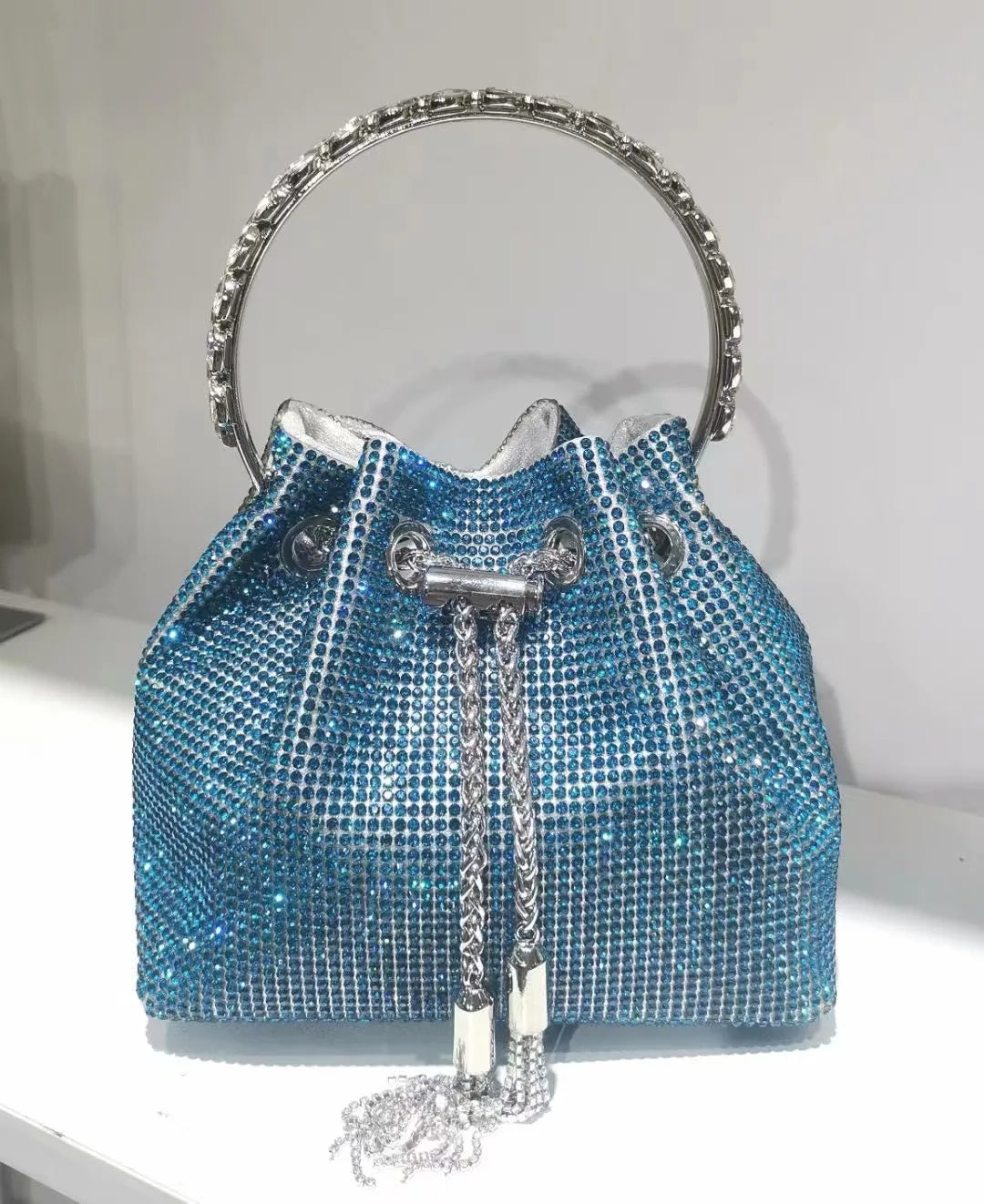 Acrylic Evening Handbag with Diamond-Encrusted Chain