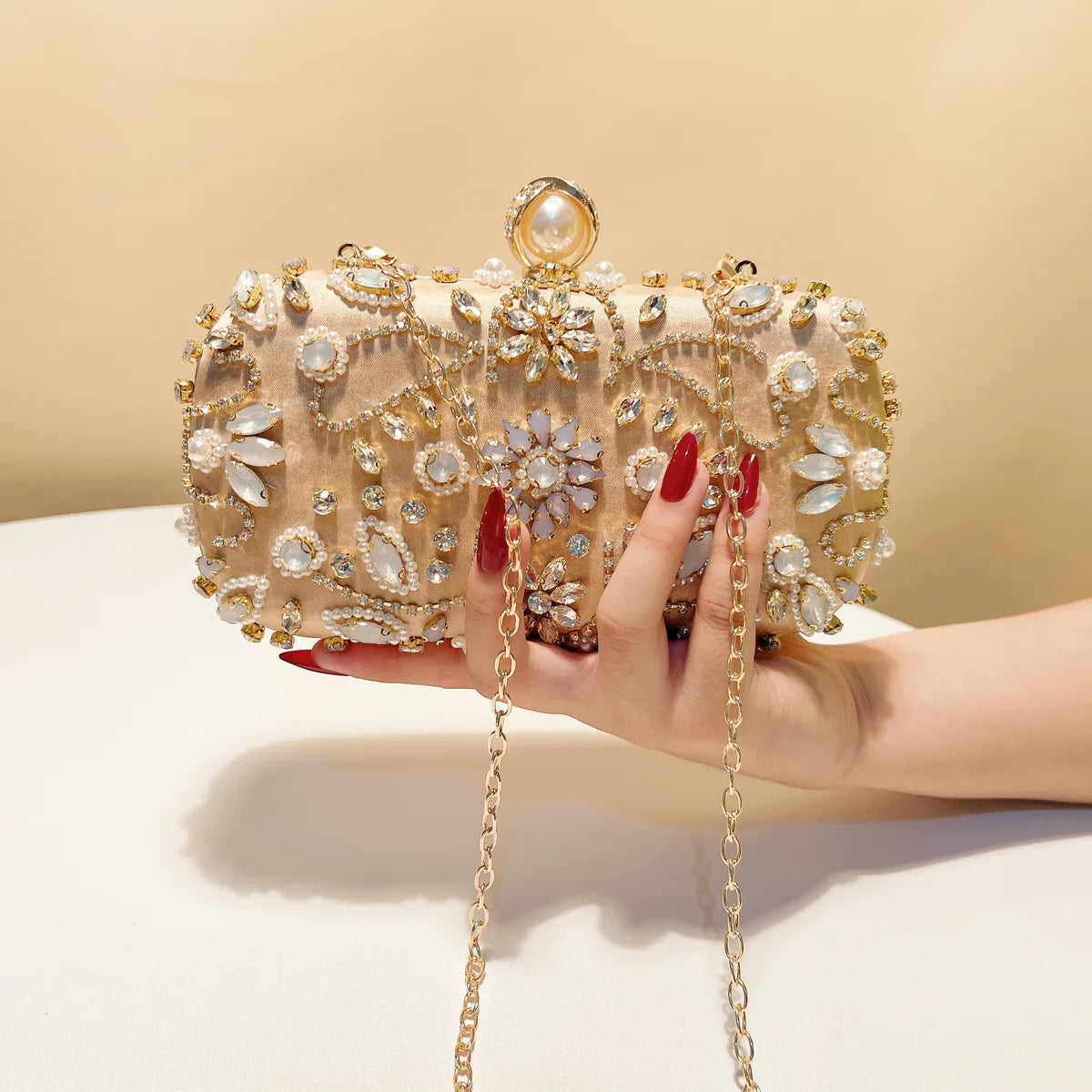 Rhinestones Party Small Clutch Handbags Metal Pearl Diamonds Flap