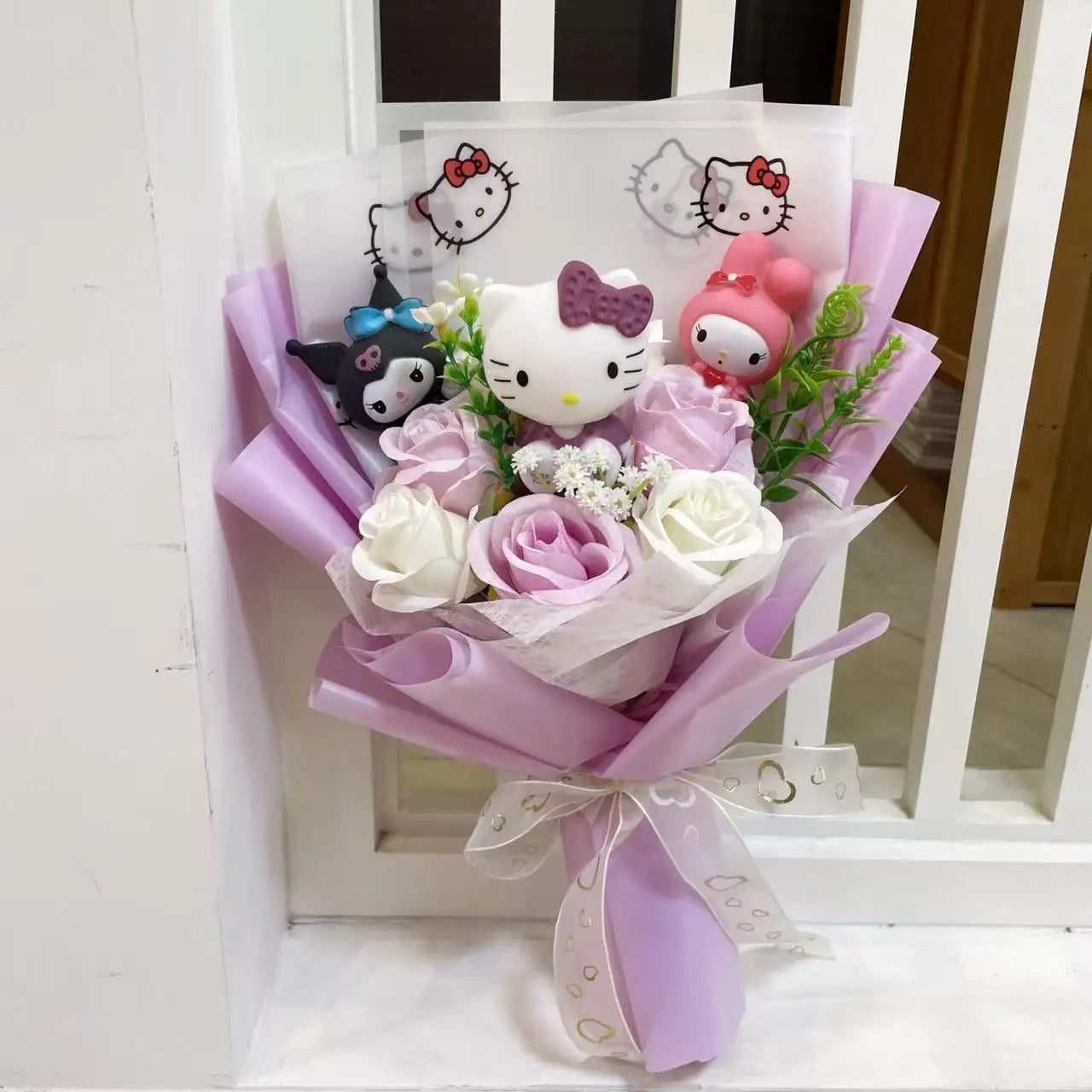 Hello Kitty Cat Dolls With Flowers Creative Bouquet Valentine gift