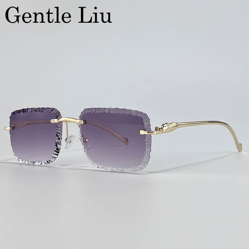 Fashion Square Rimless Punk Sunglasses Men 2025 Luxury Brand