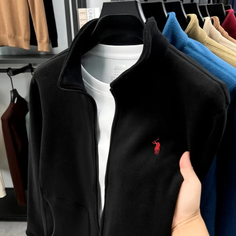 Luxury high-end brand thicken warm men's jacket new fashion pony embroidery autumn winter soft comfort plush casual Paul coat