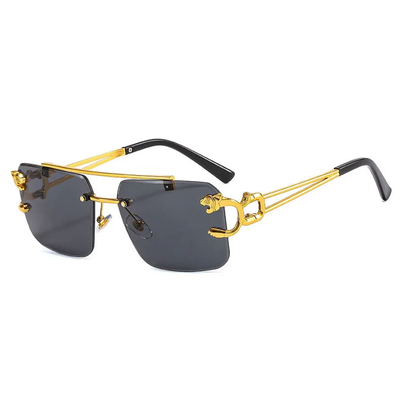 SHAUNA Fashion Metal Leopard Rimless Sunglasses