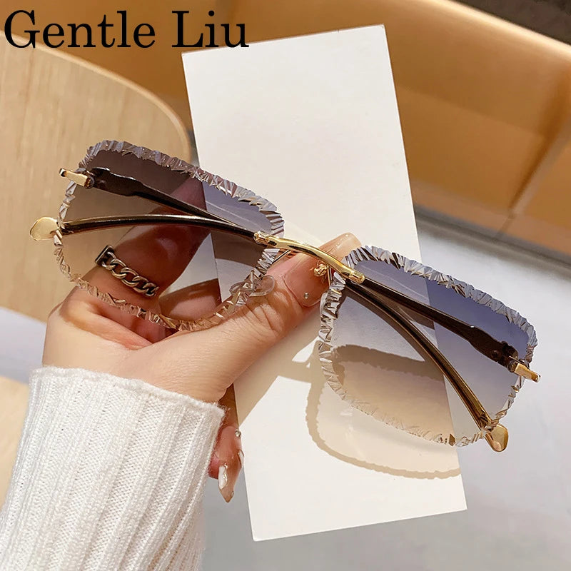 Fashion Square Rimless Punk Sunglasses Men 2025 Luxury Brand