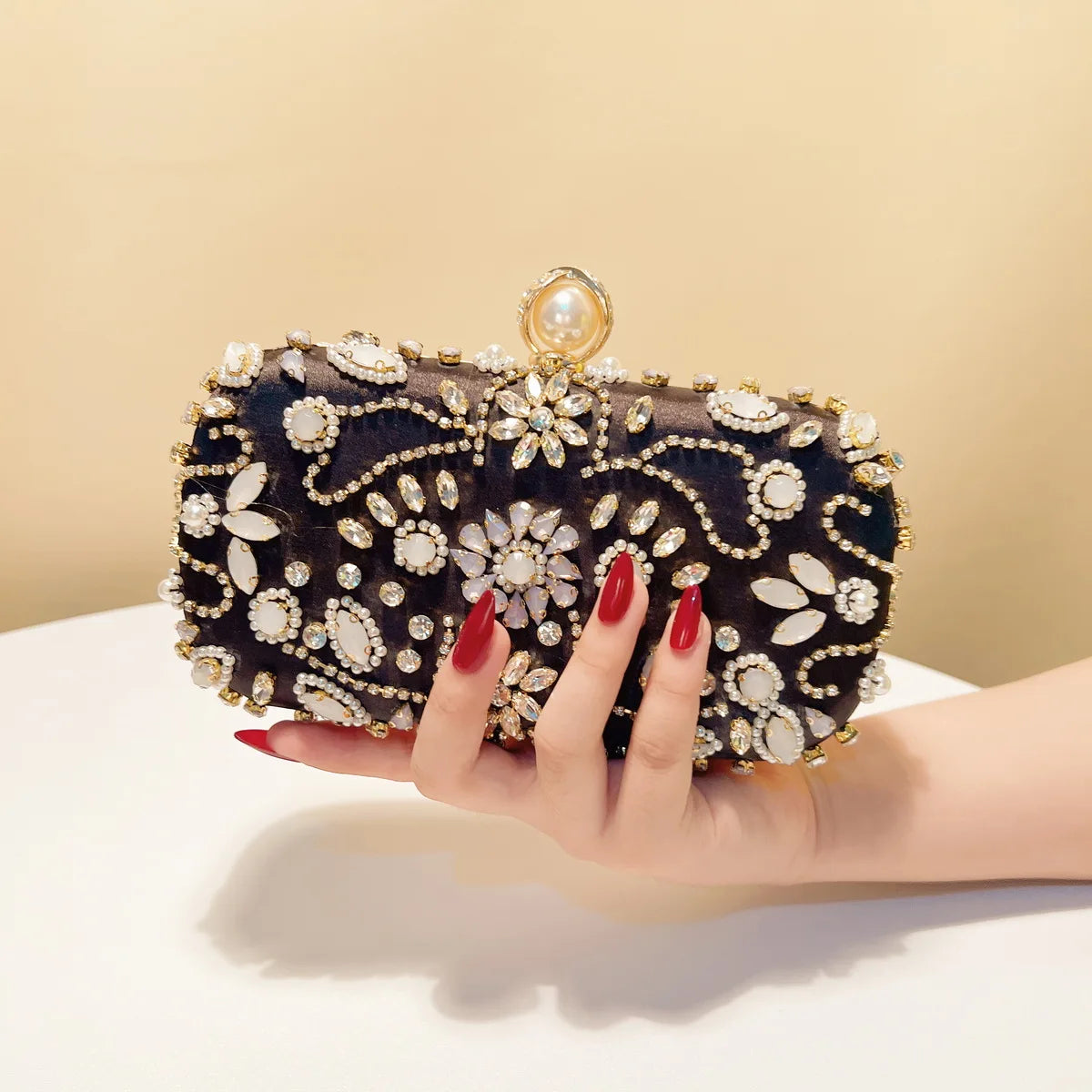 Rhinestones Party Small Clutch Handbags Metal Pearl Diamonds Flap