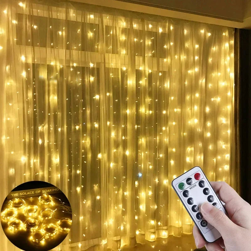 USB Remote Christmas Fairy Curtain Lights 8 Modes for Holiday