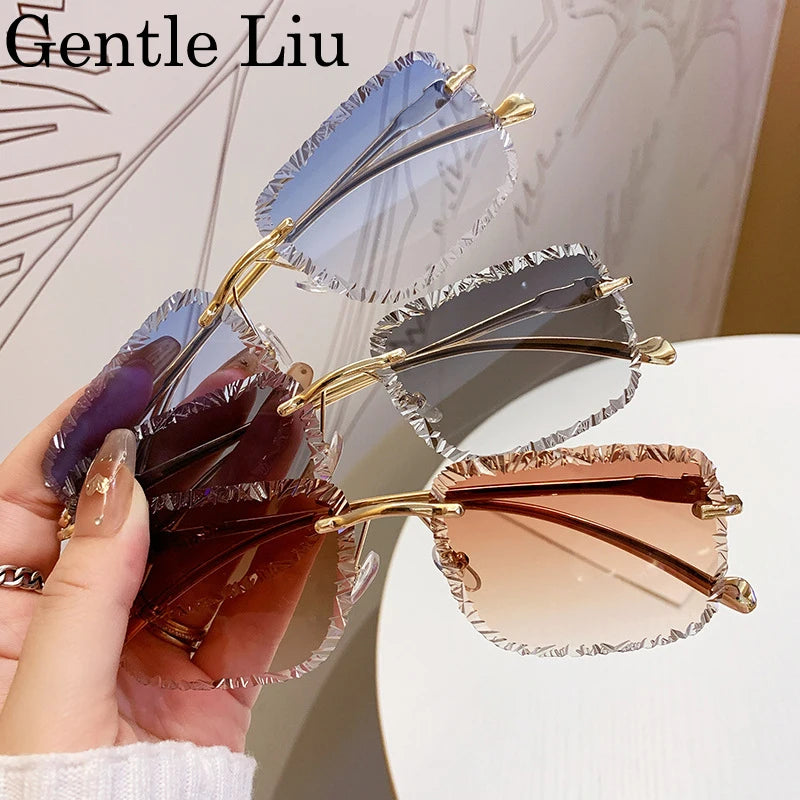 Fashion Square Rimless Punk Sunglasses Men 2025 Luxury Brand