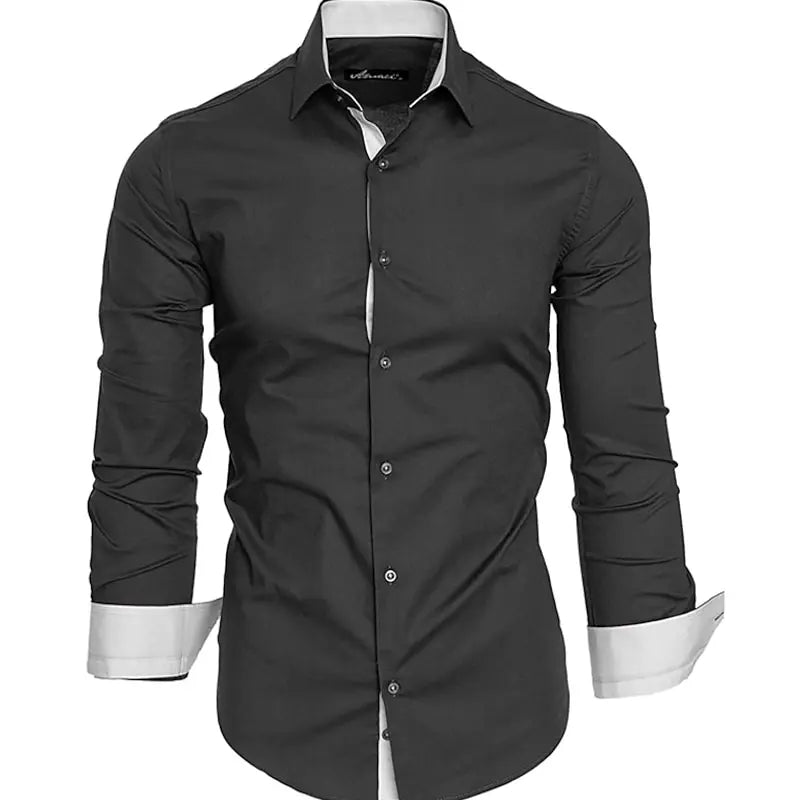 Men's New Polka Shirt, Men's Slim Fit Casual Long Sleeved Lapel Shirt