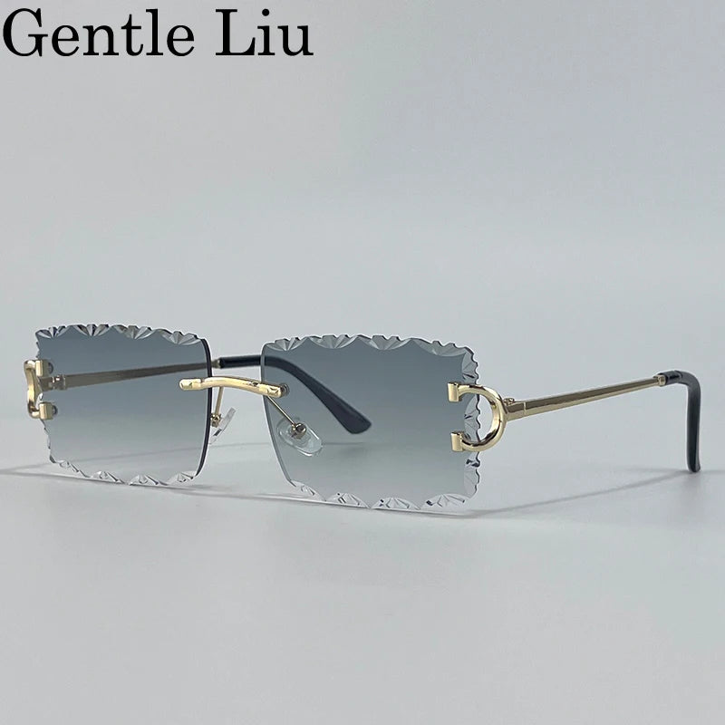 Square Rimless Punk Sunglasses Men 2025 Luxury Brand Trendy Frameless Cut Edge Sun Glasses For Women UV400 Driving Eyewear