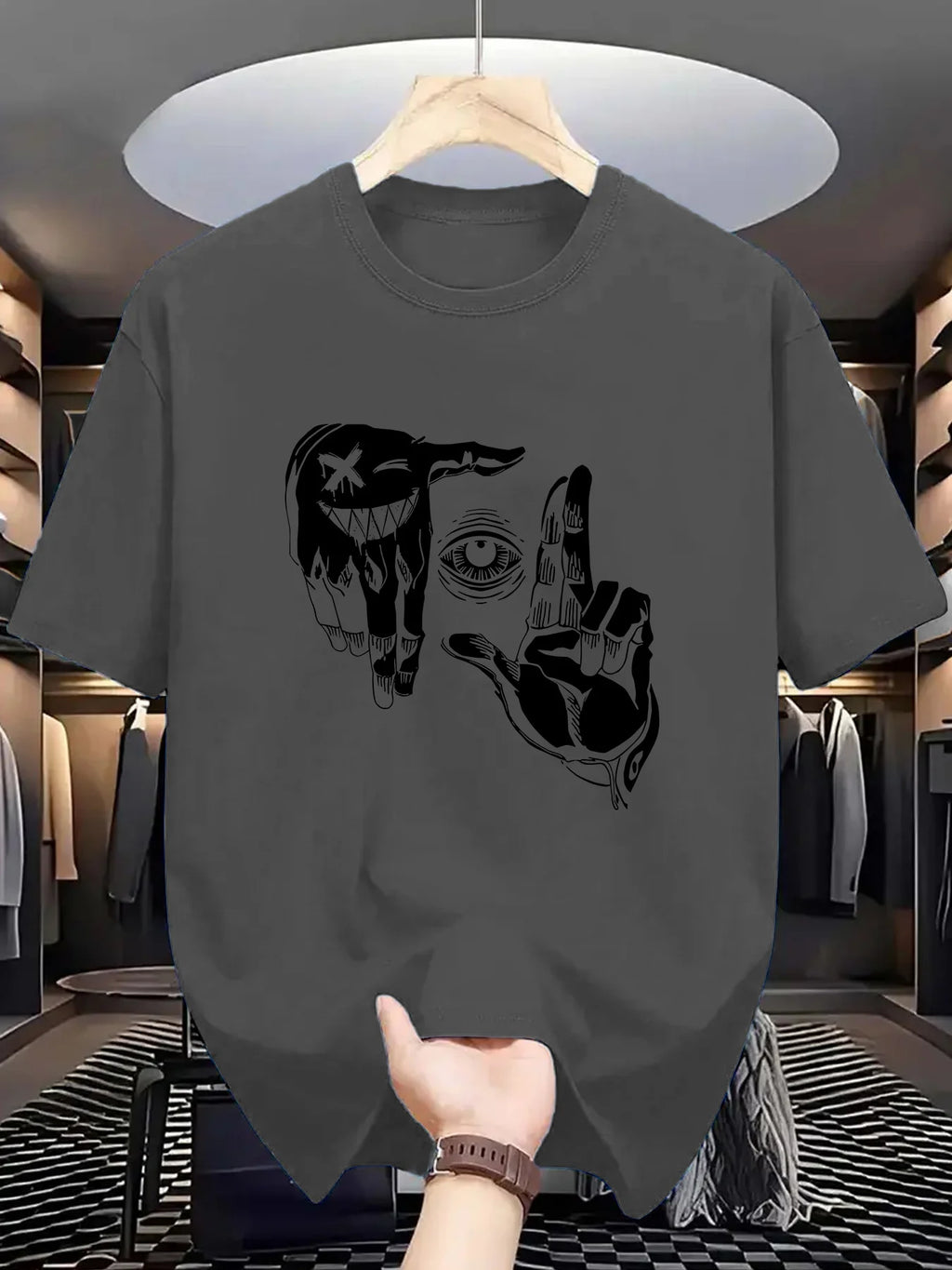Summer men's 100% pure cotton casual loose plus size gesture eye Pattern
