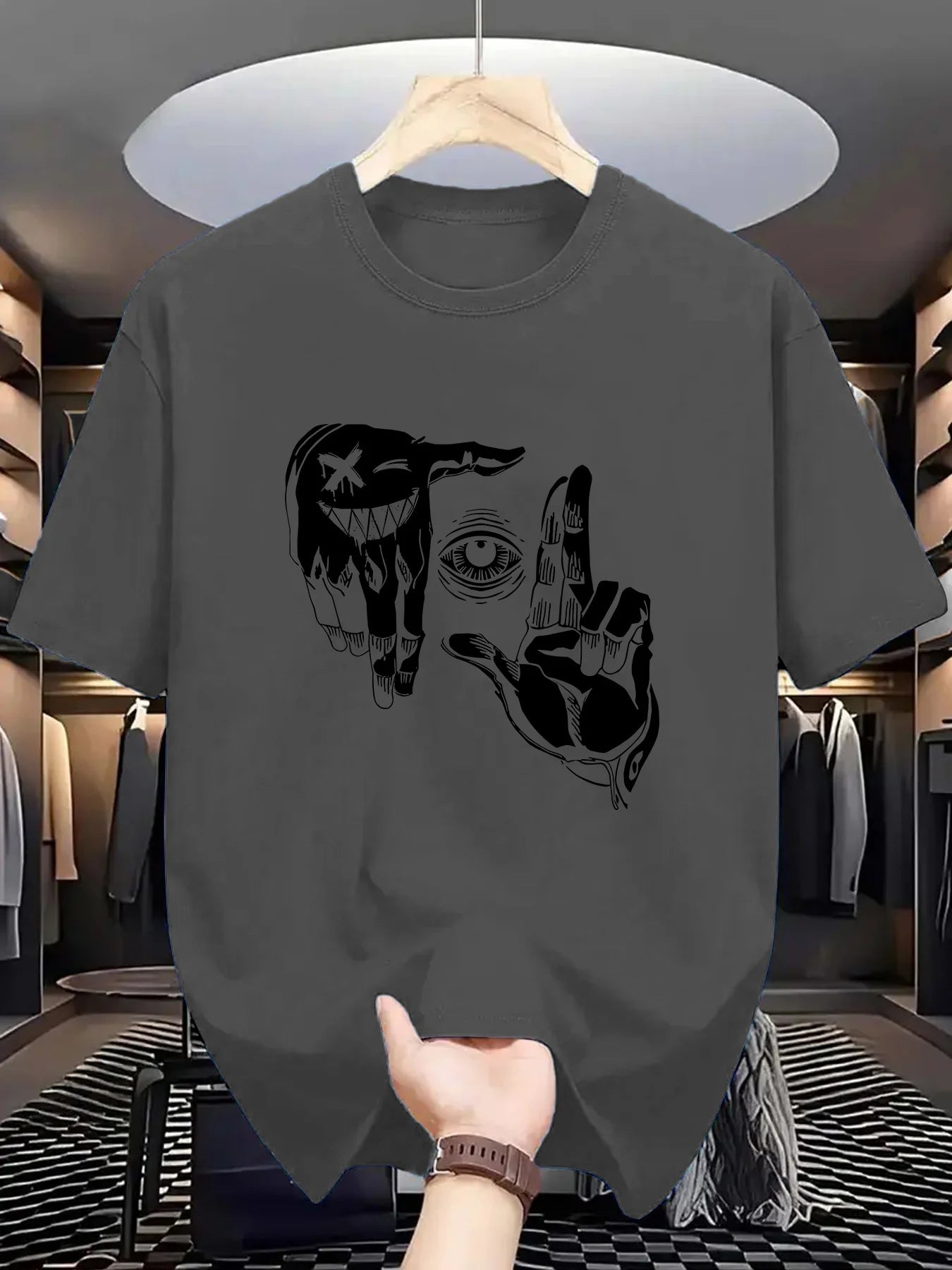 Summer men's 100% pure cotton casual loose plus size gesture eye Pattern