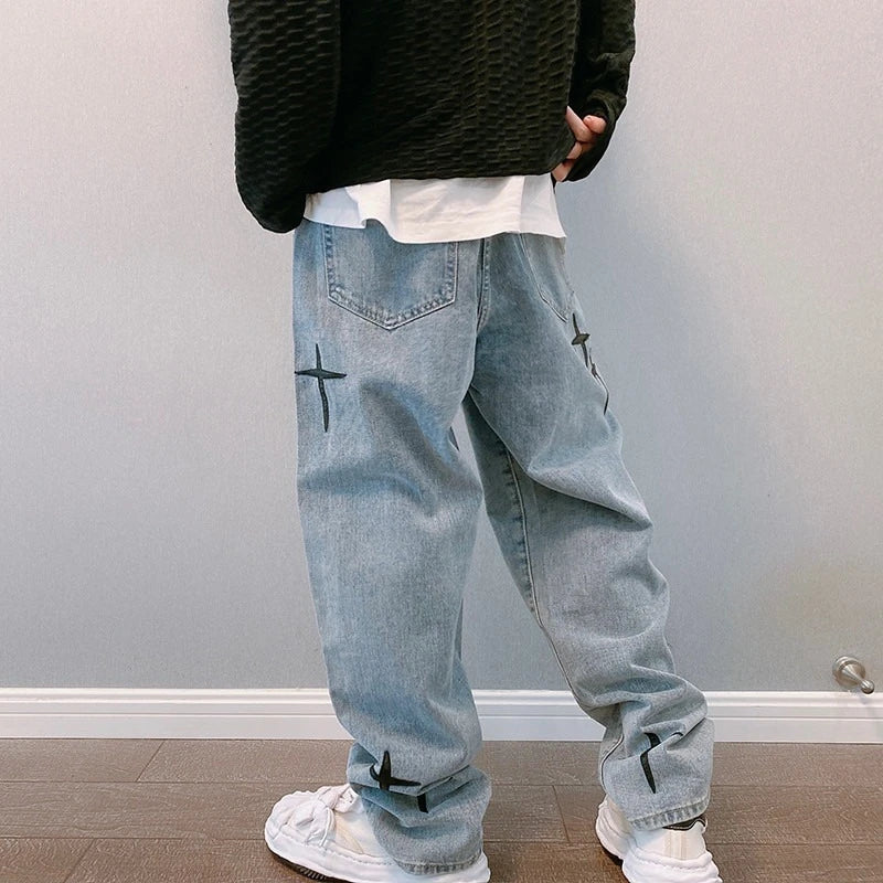 New Streetwear Baggy Wide Leg Jeans Korean Fashion Drapes Straight Casual Loose Denim     Cargo Pants