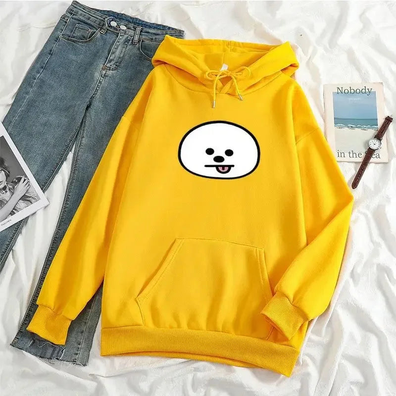 Kpop Boy Group Mascot Expression Hoodie Casual Streetwear