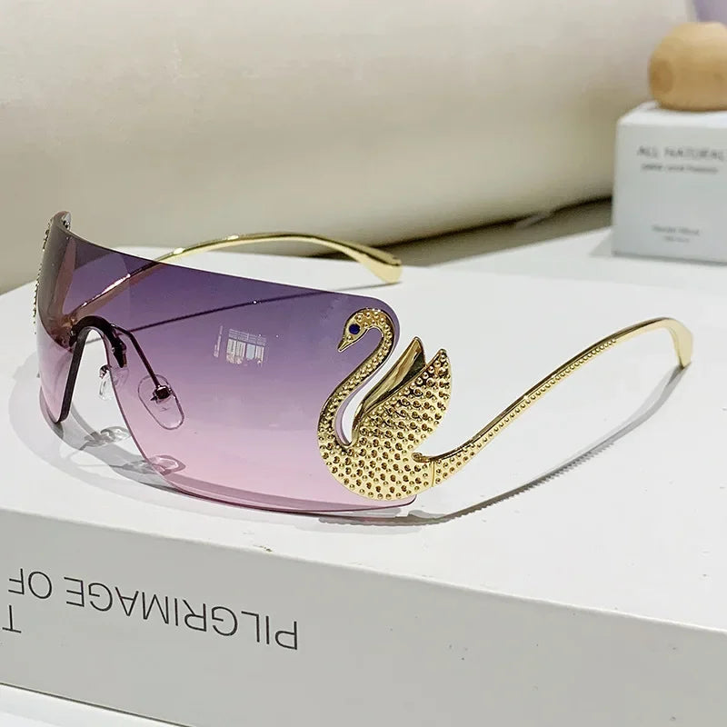 New Y2k Vintage Rimless Sunglasses Women Luxury Brand Design Sun Glasses Punk Popular One Piece Lens Eyewear