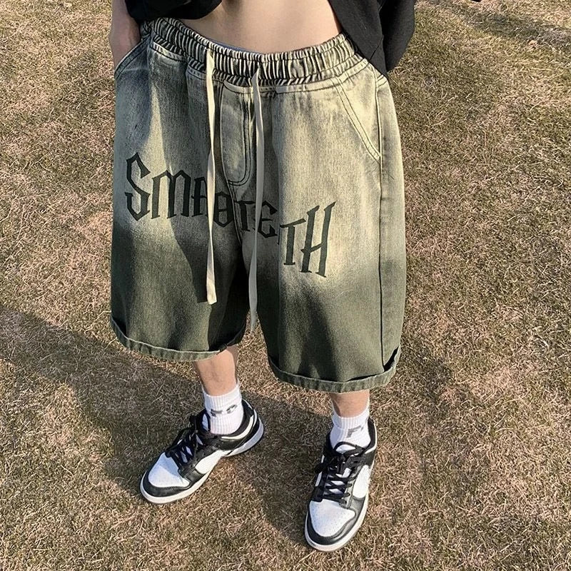 Denim Shorts Loose Elastic Waist Gradient Men's Short Jeans