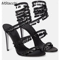 Crystal Wrap Sandals Women Summer 2025 Wedding Shoes High Heel Party Shoes Ankle Strappy Sandals Designer Stiletto Heel Shoes