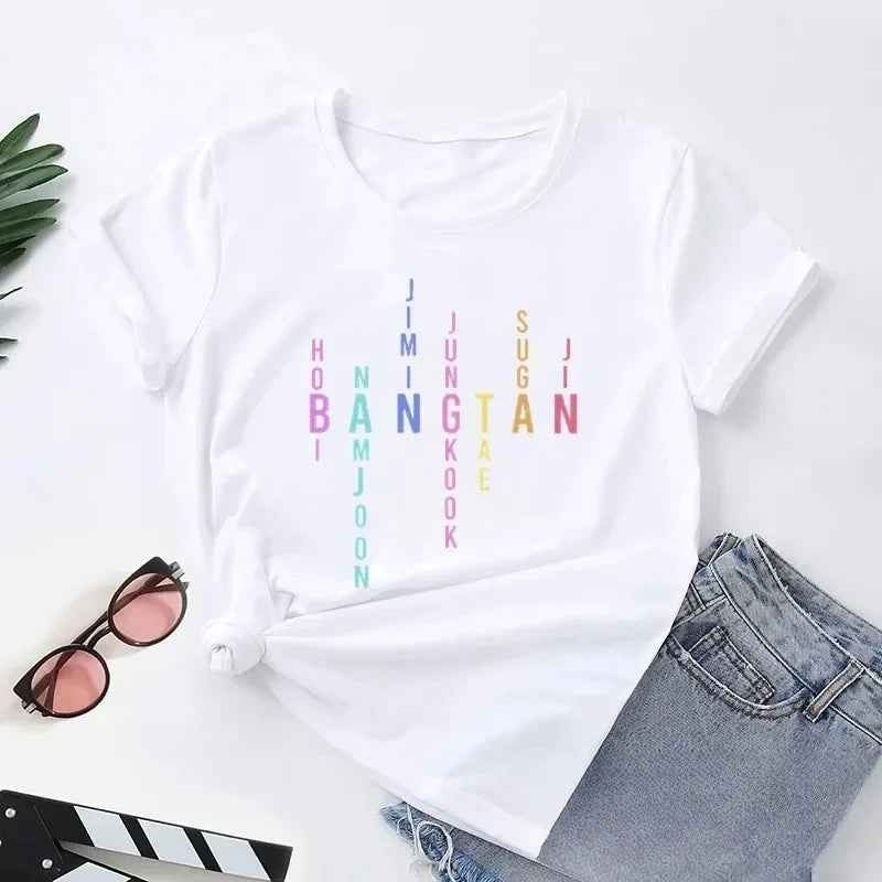 2025 New Letter Printed T-shirt Women's Loose Casual Fashion