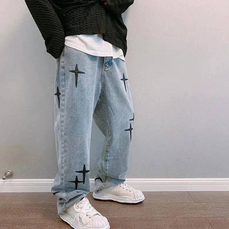 New Streetwear Baggy Wide Leg Jeans Korean Fashion Drapes Straight Casual Loose Denim     Cargo Pants