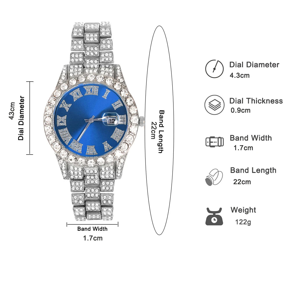 Gift Box Cuban Necklace Bracelet Cross Classic Full Diamond Watch Shining Luxury