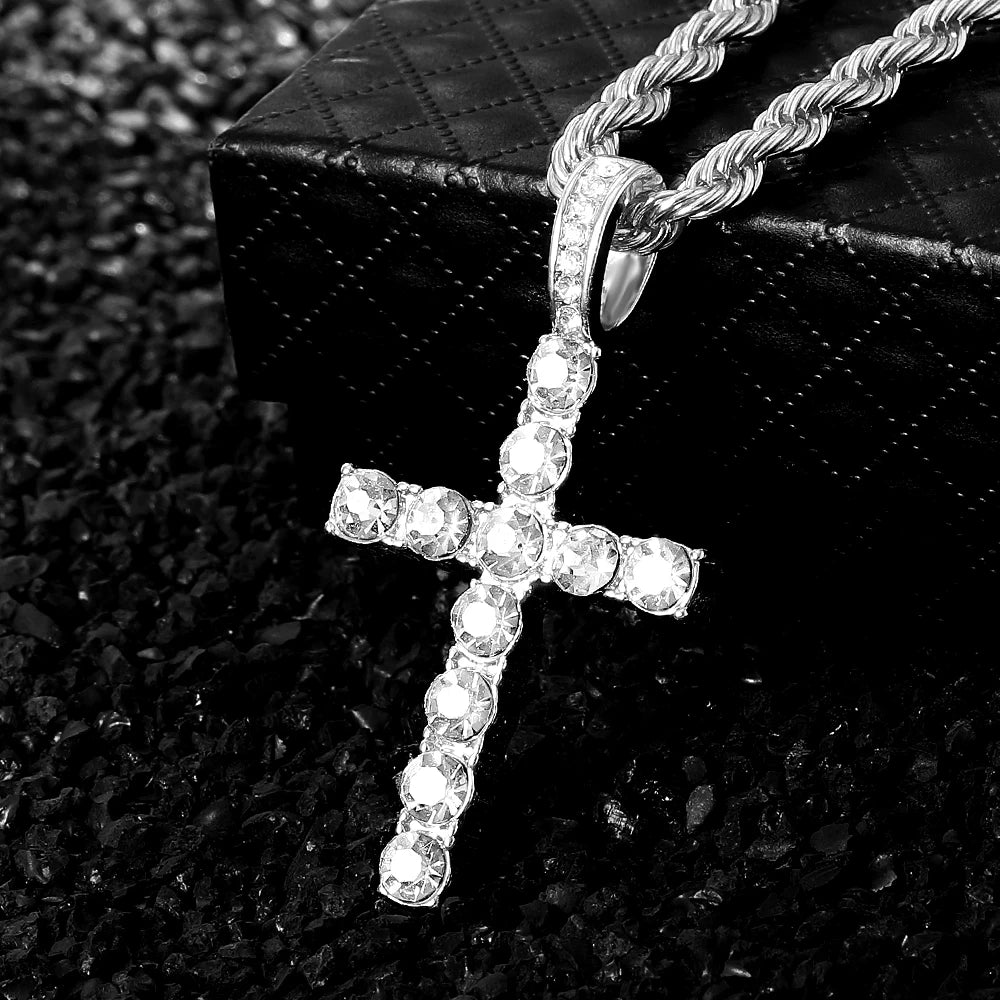 Gift Box Cuban Necklace Bracelet Cross Classic Full Diamond Watch Shining Luxury