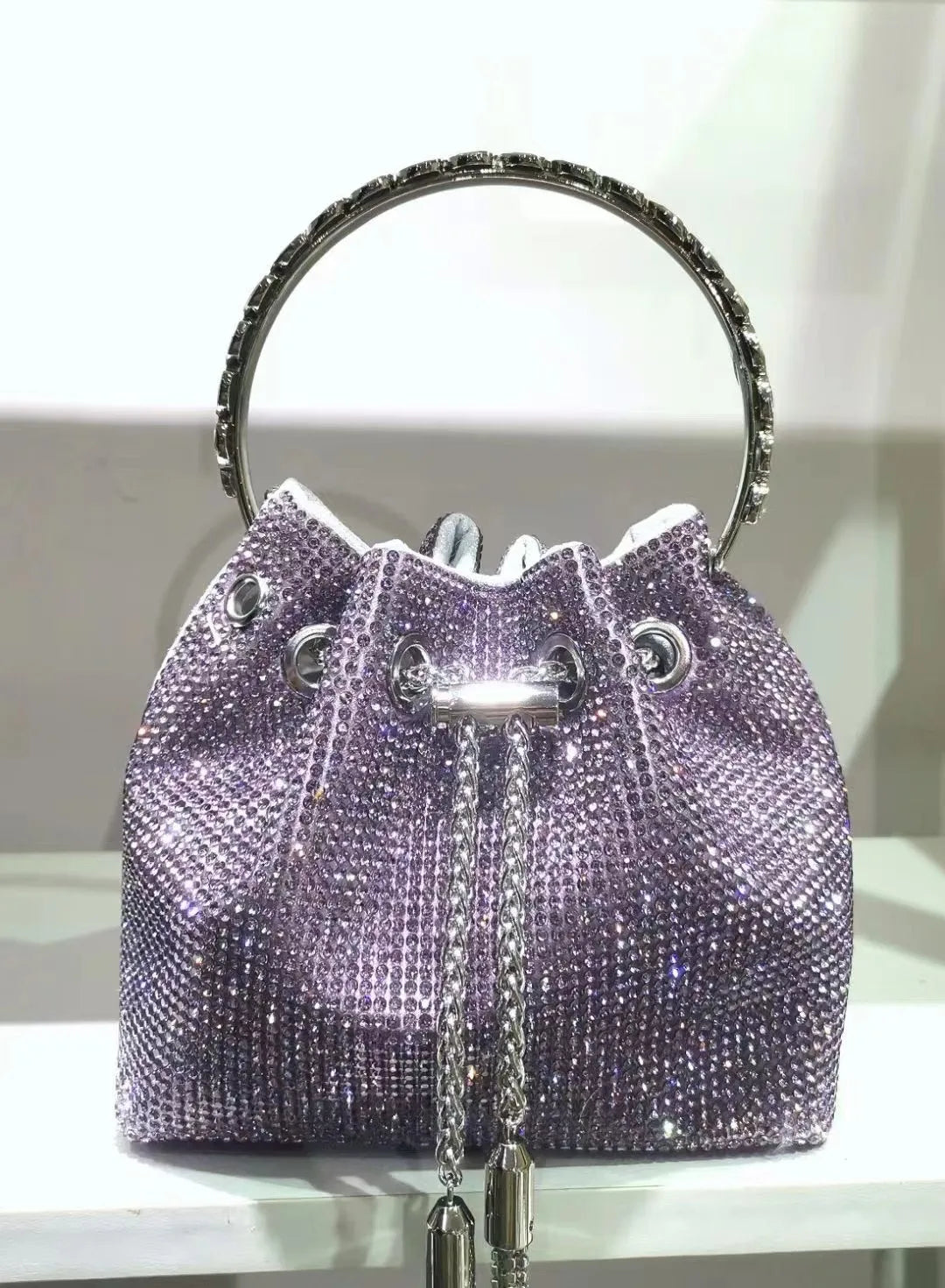 Acrylic Evening Handbag with Diamond-Encrusted Chain