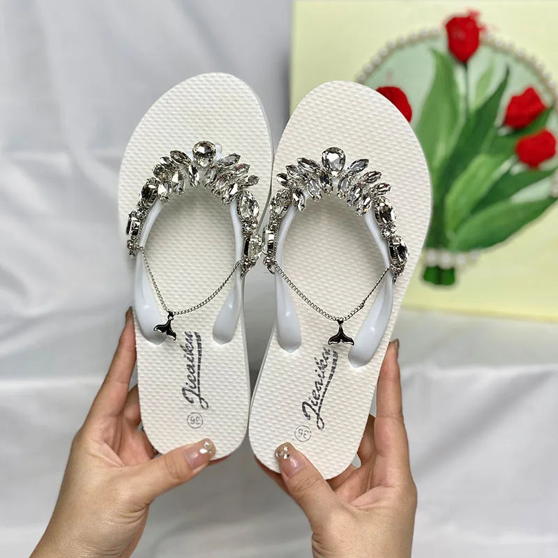 Fashion Flip Flops Women Summer Glass Diamond Slippers Women's Daily Outwear