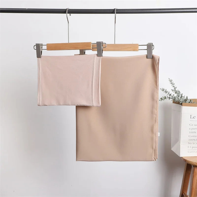 2pc/set Instant Chiffon Hijab With Modal Undercap Basic Stretchy Pullover Headscarf