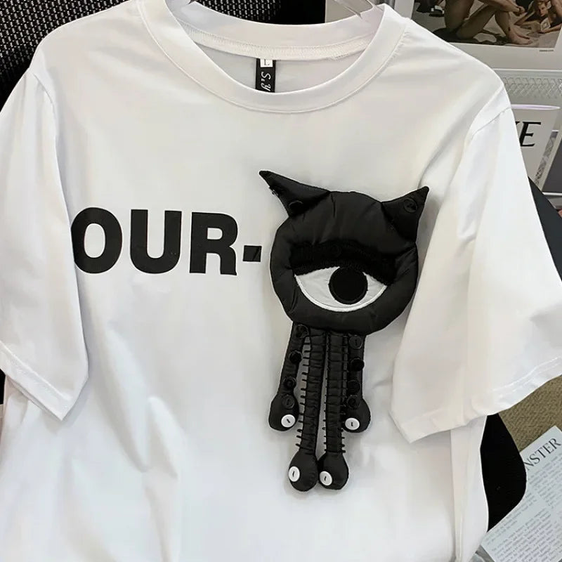 Extra Large Versatile 3D Decorative Short Sleeve T-shirt for Men