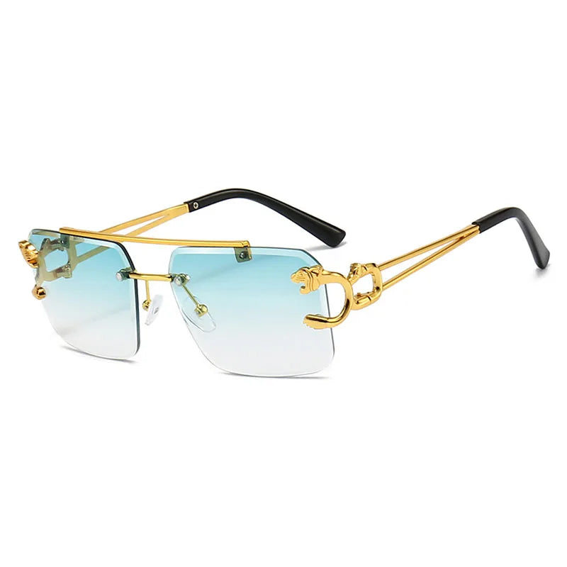 SHAUNA Fashion Metal Leopard Rimless Sunglasses