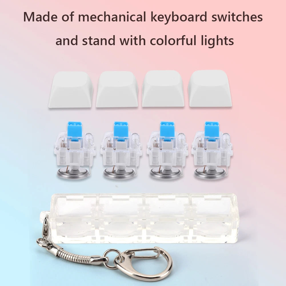 4 Keys Keycaps Keychain Toys with LED Light Decompression Toys Keyboard Fidget Keychain Stress Relief Fidget Keychain Button