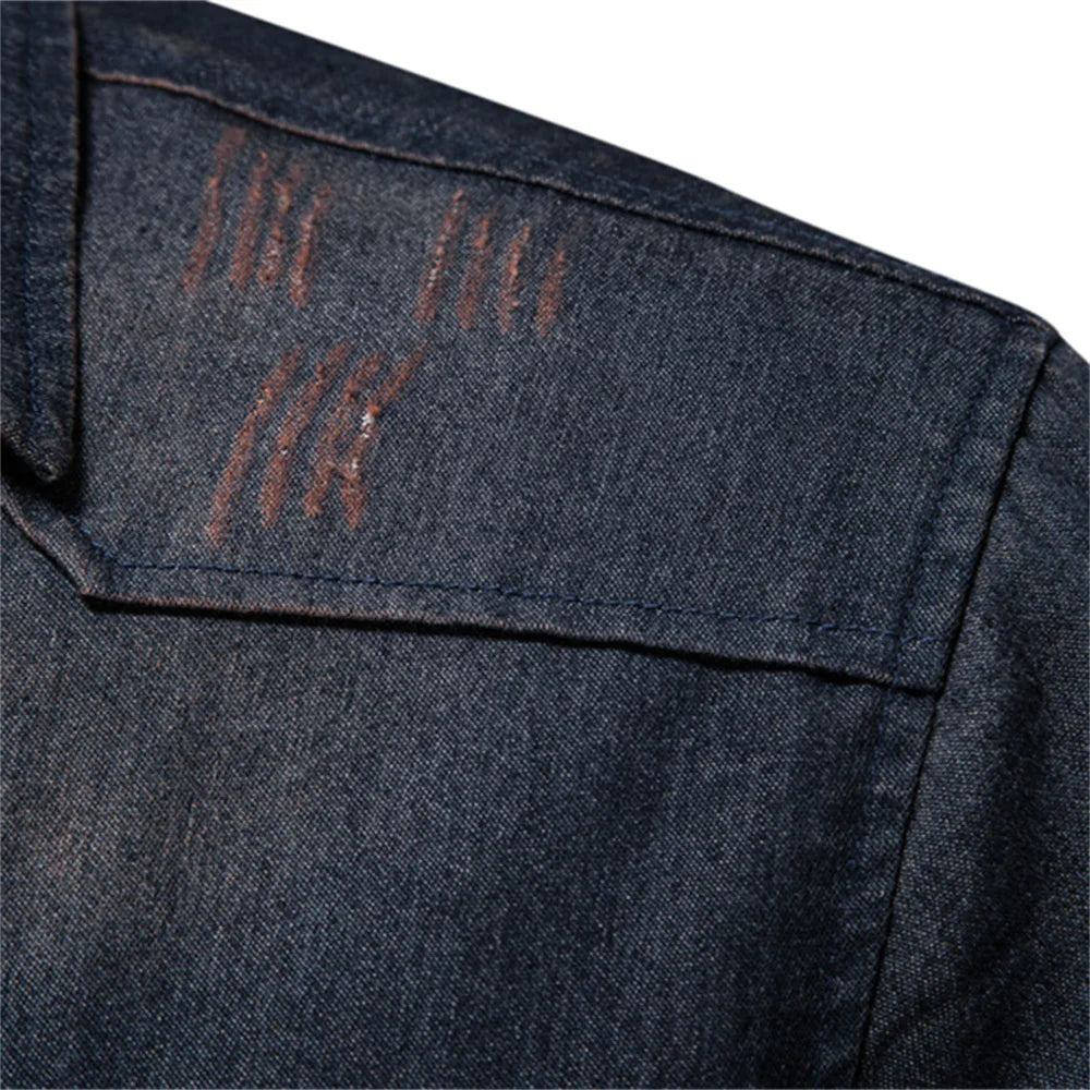 Elastic Cotton Denim Shirt Men Long Sleeve Quality Cowboy Shirts for Men