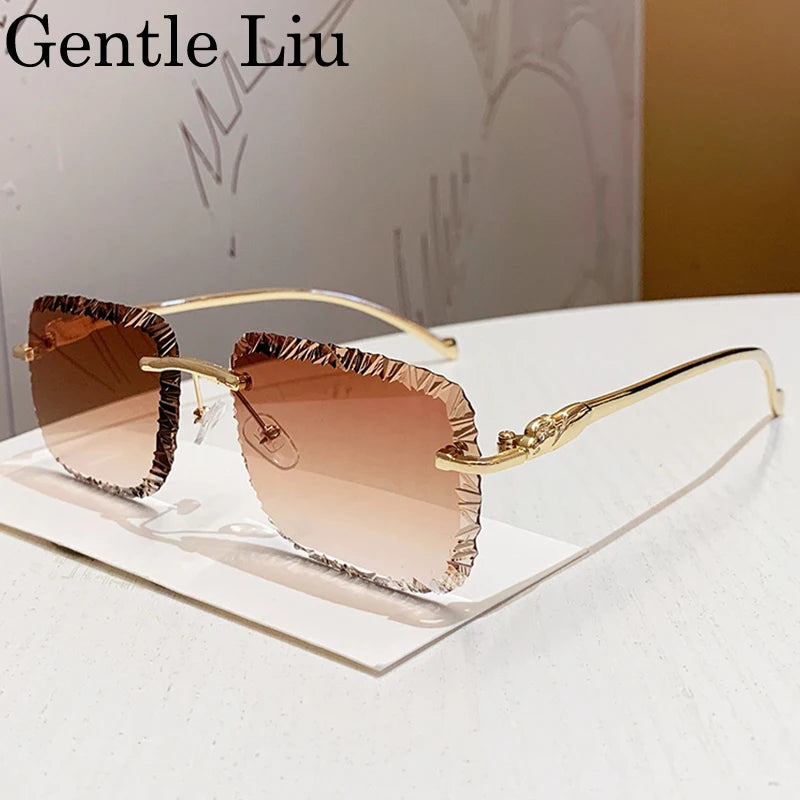 Fashion Square Rimless Punk Sunglasses Men 2025 Luxury Brand