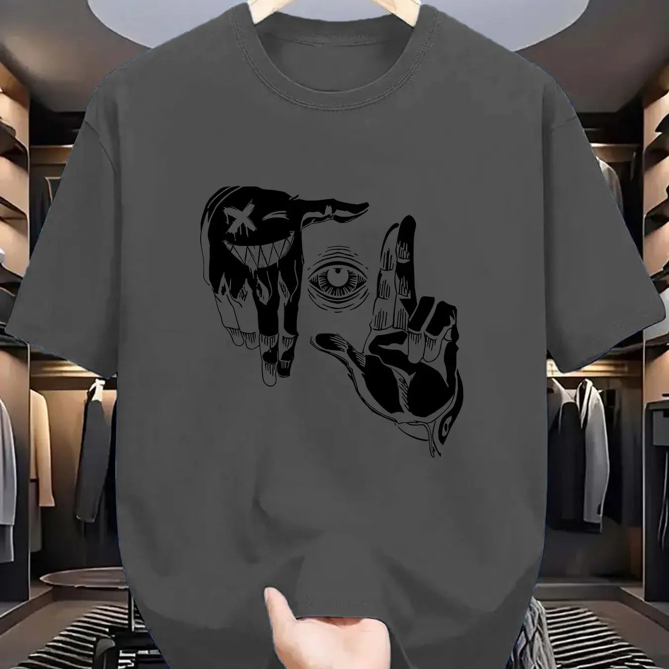 Summer men's 100% pure cotton casual loose plus size gesture eye Pattern