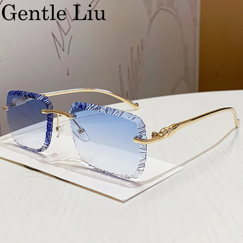 Fashion Square Rimless Punk Sunglasses Men 2025 Luxury Brand