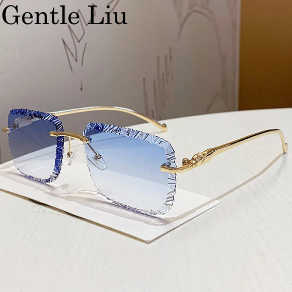 Fashion Square Rimless Punk Sunglasses Men 2025 Luxury Brand