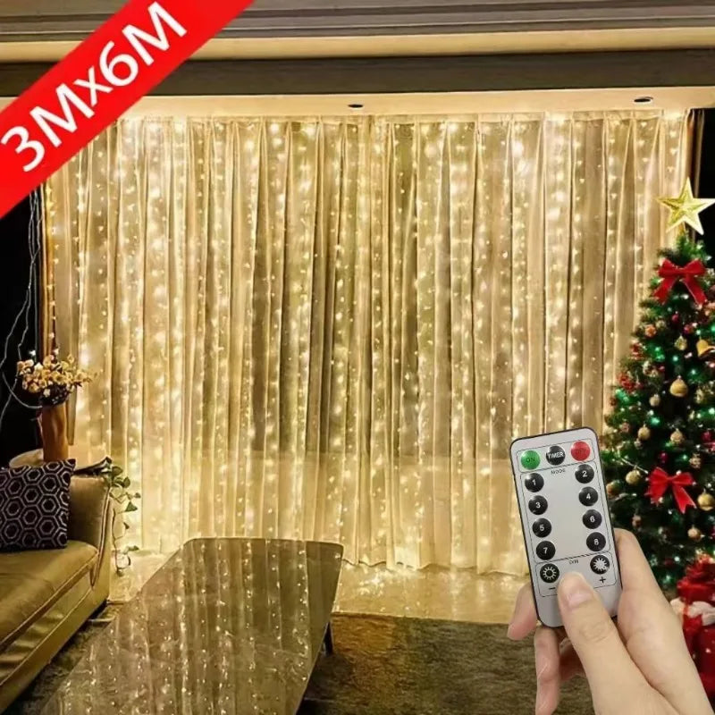 USB Remote Christmas Fairy Curtain Lights 8 Modes for Holiday