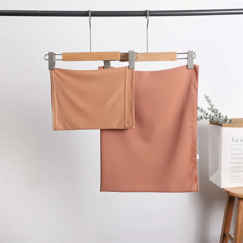 2pc/set Instant Chiffon Hijab With Modal Undercap Basic Stretchy Pullover Headscarf
