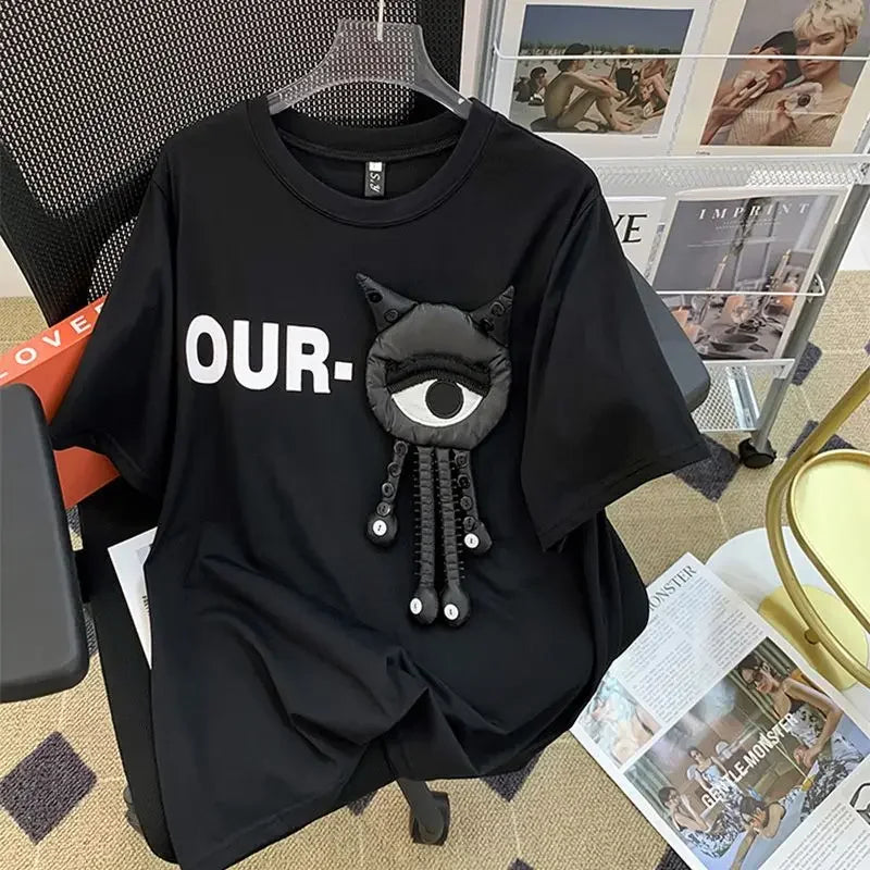 Extra Large Versatile 3D Decorative Short Sleeve T-shirt for Men