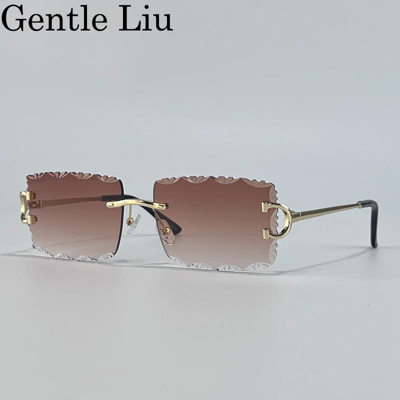 Square Rimless Punk Sunglasses Men 2025 Luxury Brand Trendy Frameless Cut Edge Sun Glasses For Women UV400 Driving Eyewear