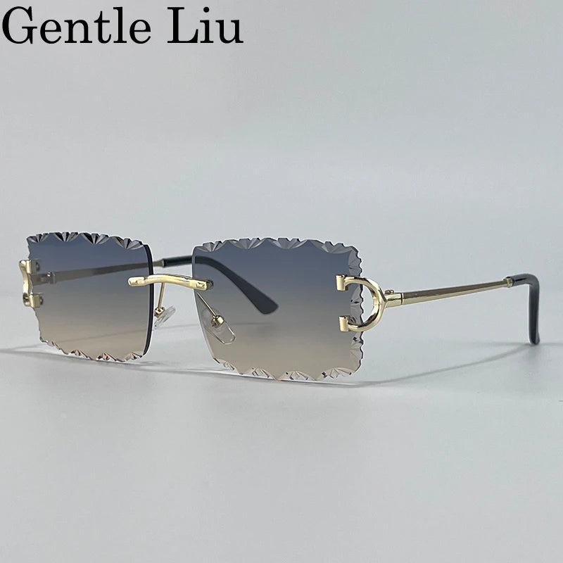 Square Rimless Punk Sunglasses Men 2025 Luxury Brand Trendy Frameless Cut Edge Sun Glasses For Women UV400 Driving Eyewear