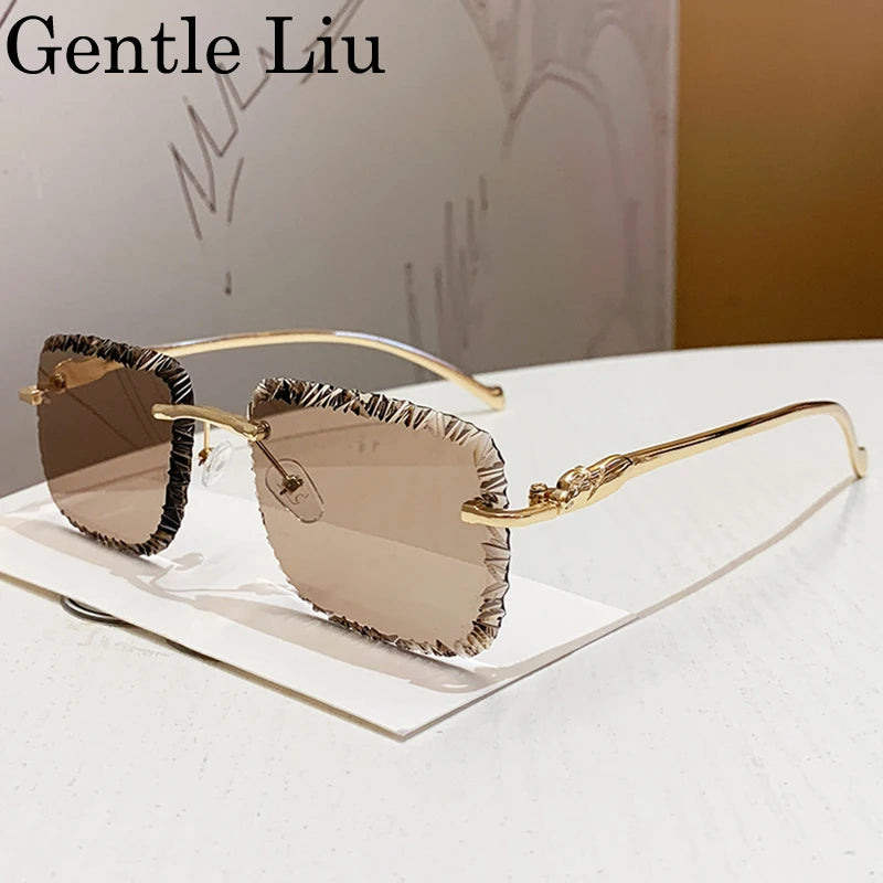 Fashion Square Rimless Punk Sunglasses Men 2025 Luxury Brand