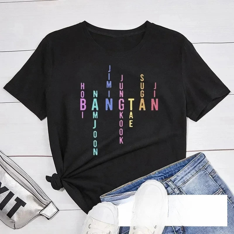 2025 New Letter Printed T-shirt Women's Loose Casual Fashion