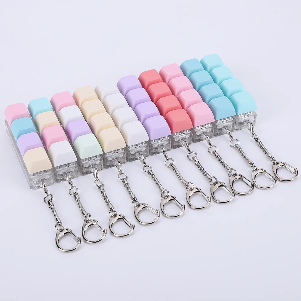 4 Keys Keycaps Keychain Toys with LED Light Decompression Toys Keyboard Fidget Keychain Stress Relief Fidget Keychain Button