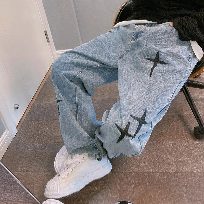 New Streetwear Baggy Wide Leg Jeans Korean Fashion Drapes Straight Casual Loose Denim     Cargo Pants