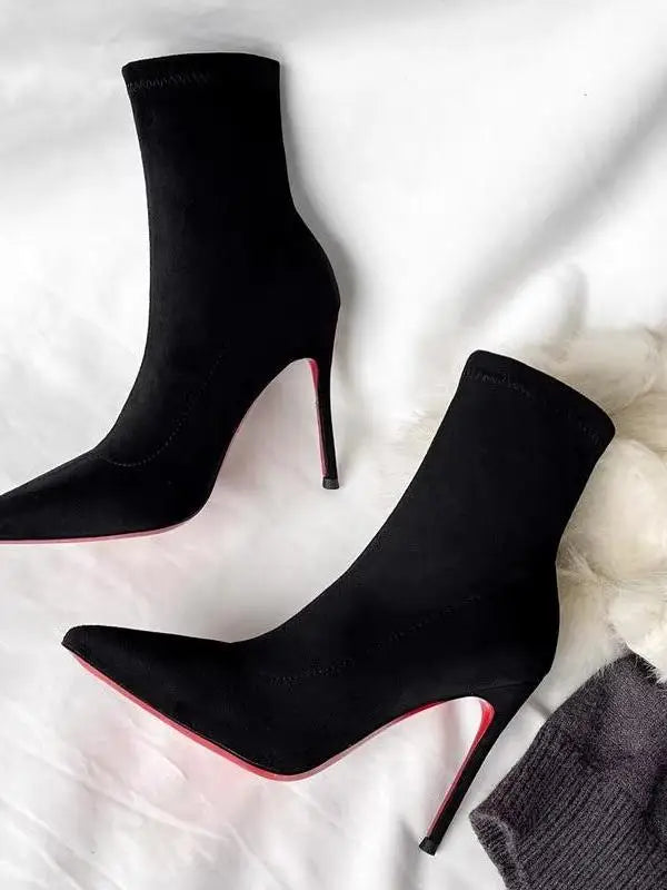 2024 Autumn Winter Pointed Toe Slim Boots High Heel Velvet Surface