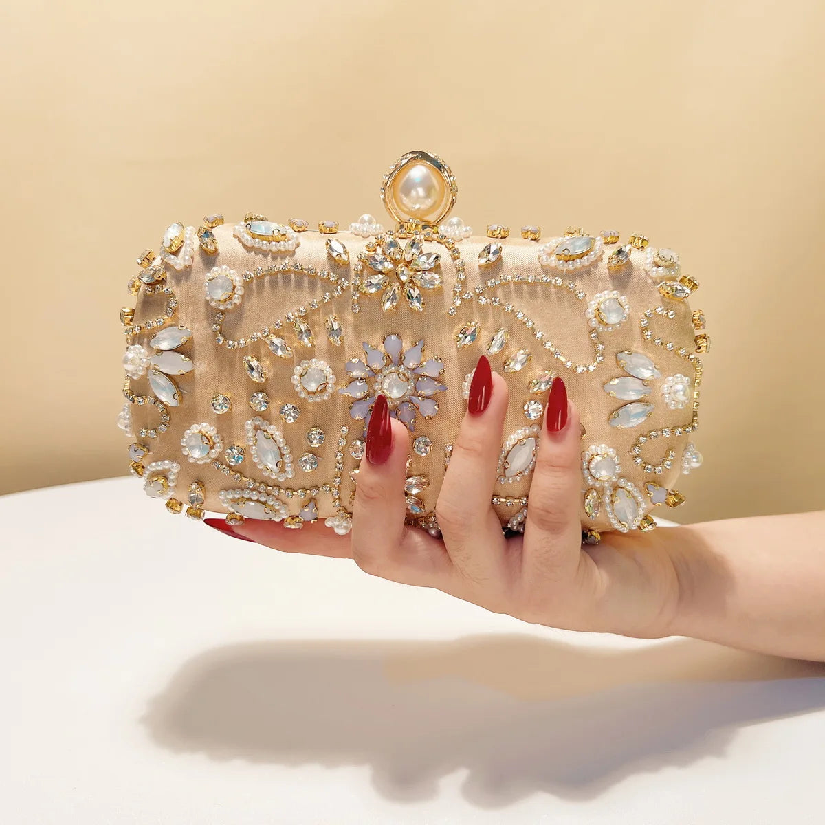 Rhinestones Party Small Clutch Handbags Metal Pearl Diamonds Flap