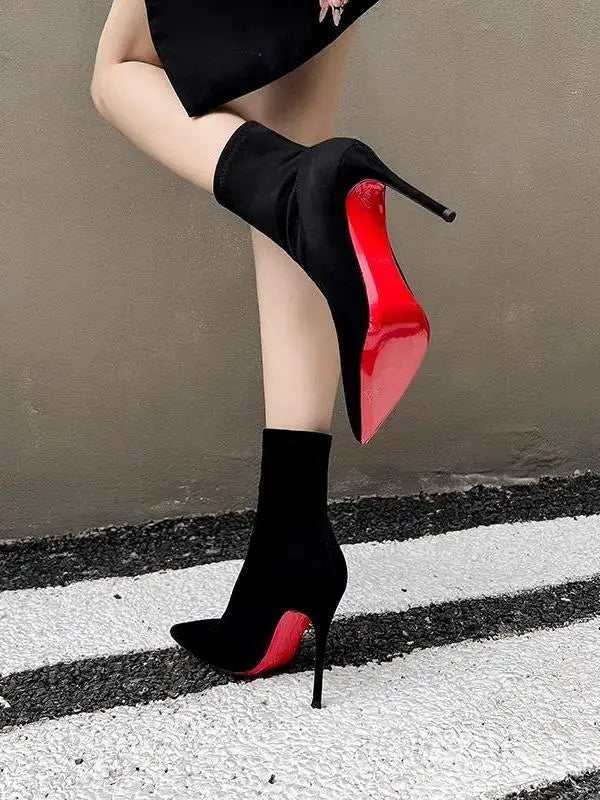 2024 Autumn Winter Pointed Toe Slim Boots High Heel Velvet Surface