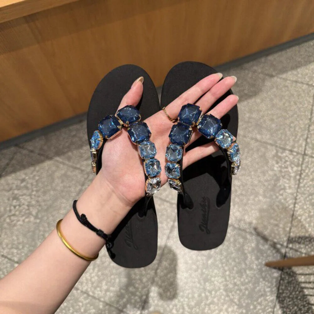 Women's Rhinestone Flip Flops Comfortable Footwear for Summer Beach Vacation Wear