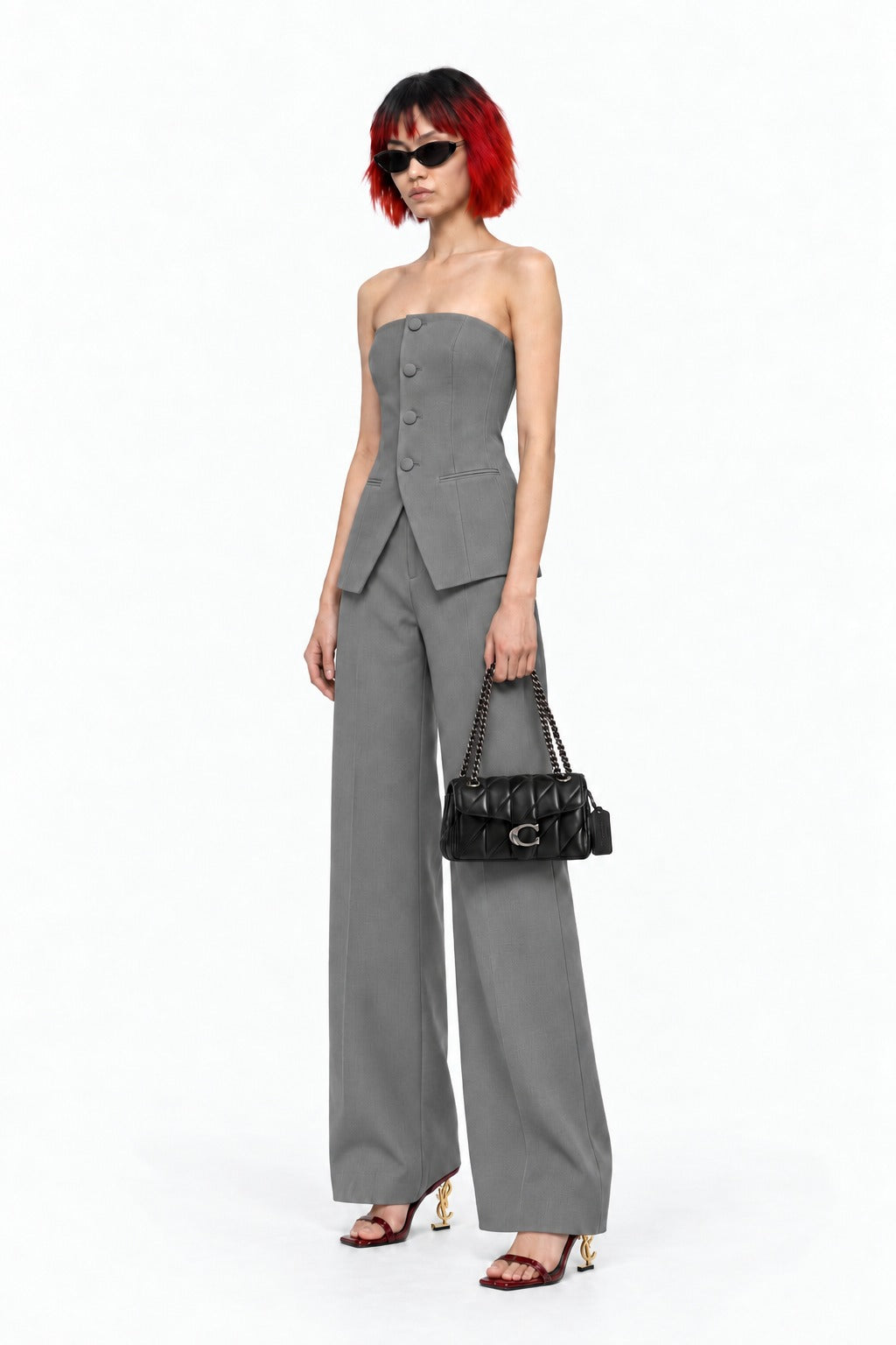 Womens Casual Chic Off-shoulder Blazer With Buttons, Set