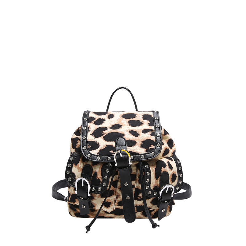 Personalized Leopard Print Backpack Trendy Fashion Flip Schoolbag